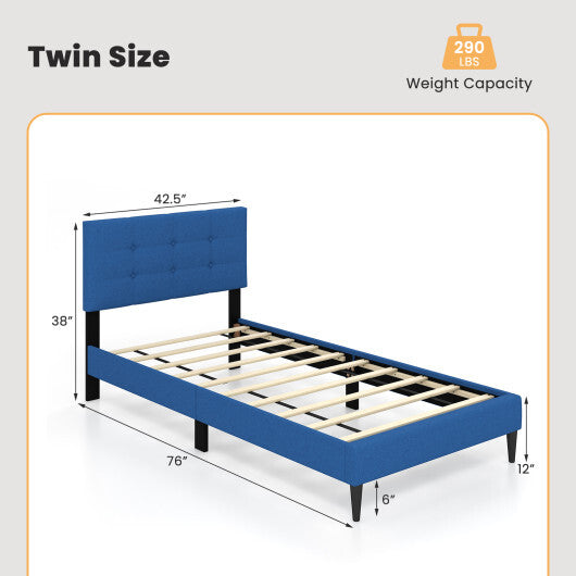 Twin Size Upholstered Platform Bed with Button Tufted Headboard-Gray LuxuryLifeWay Online Store