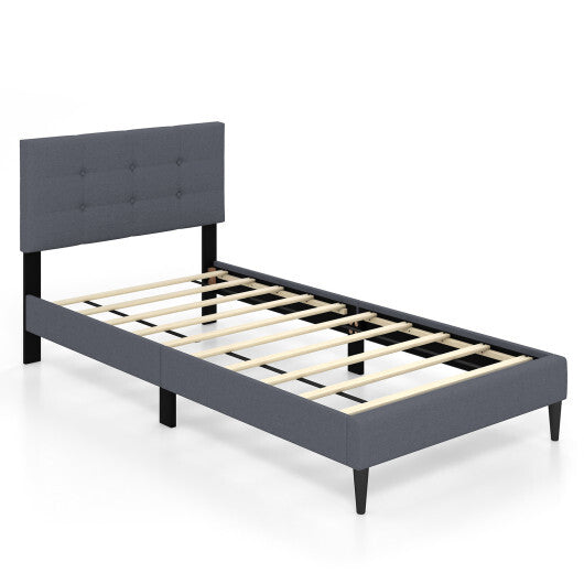 Twin Size Upholstered Platform Bed with Button Tufted Headboard-Gray LuxuryLifeWay Online Store
