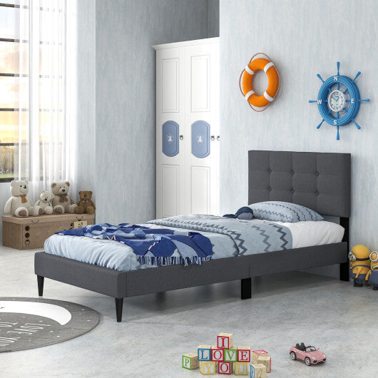 Twin Size Upholstered Platform Bed with Button Tufted Headboard-Gray LuxuryLifeWay Online Store