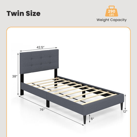 Twin Size Upholstered Platform Bed with Button Tufted Headboard-Gray LuxuryLifeWay Online Store