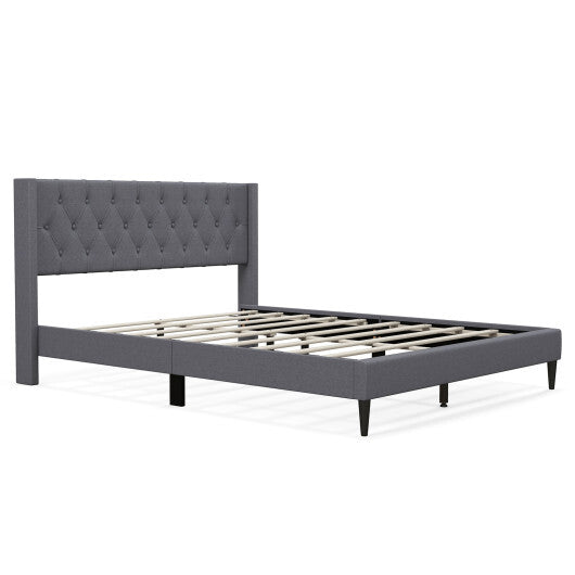 Queen Size Upholstered Platform Bed with Button Tufted Wingback Headboard-Blue LuxuryLifeWay Online Store