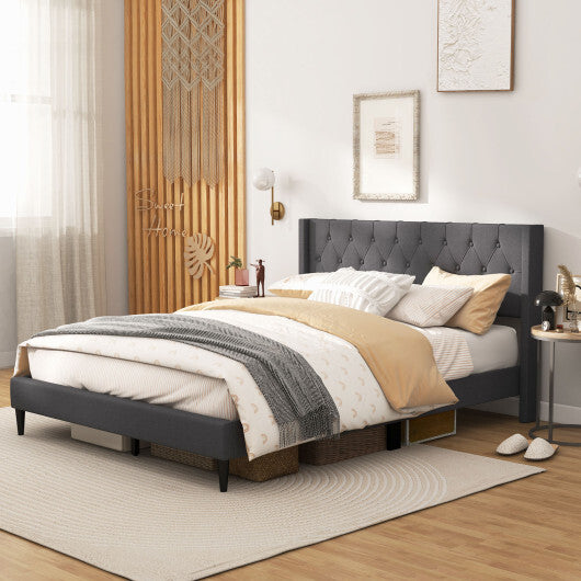 Queen Size Upholstered Platform Bed with Button Tufted Wingback Headboard-Blue LuxuryLifeWay Online Store