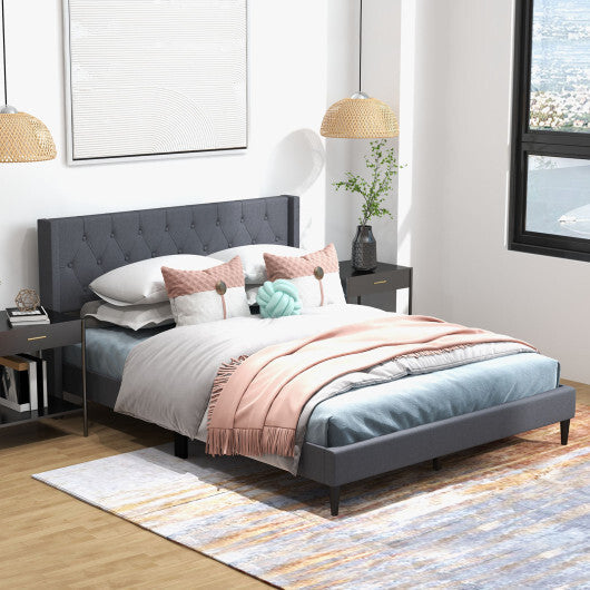 Queen Size Upholstered Platform Bed with Button Tufted Wingback Headboard-Blue LuxuryLifeWay Online Store