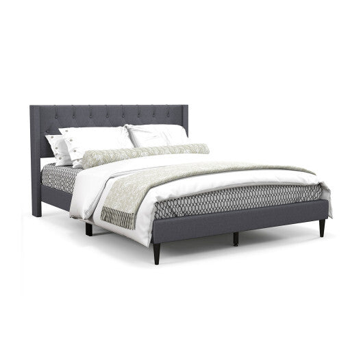 Queen Size Upholstered Platform Bed with Button Tufted Wingback Headboard-Blue LuxuryLifeWay Online Store