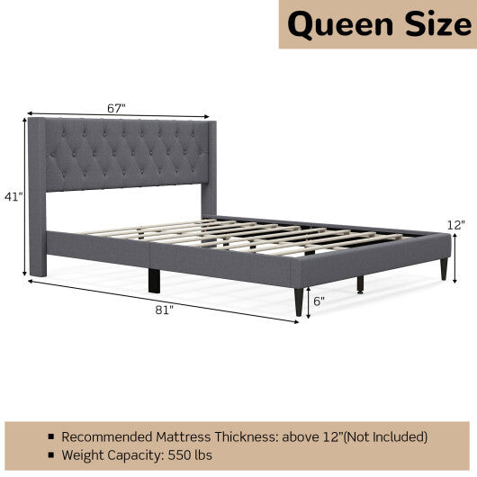 Queen Size Upholstered Platform Bed with Button Tufted Wingback Headboard-Blue LuxuryLifeWay Online Store