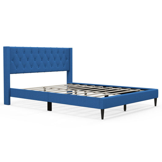 Queen Size Upholstered Platform Bed with Button Tufted Wingback Headboard-Blue LuxuryLifeWay Online Store