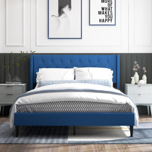 Queen Size Upholstered Platform Bed with Button Tufted Wingback Headboard-Blue LuxuryLifeWay Online Store