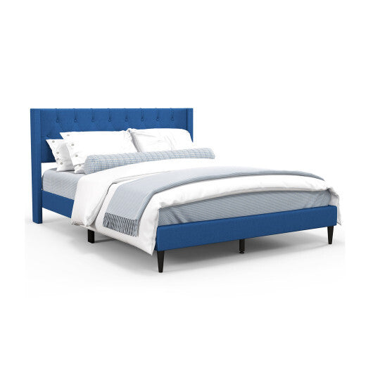 Queen Size Upholstered Platform Bed with Button Tufted Wingback Headboard-Blue LuxuryLifeWay Online Store
