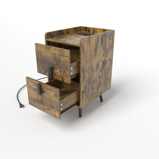 Nightstand Side Tables with 2 Drawers and 2 USB Ports-Rustic Brown LuxuryLifeWay Online Store