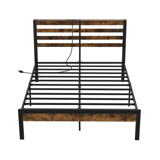 Full/Queen Size Bed Frame with Charging Station and Storage Headboard-Queen Size LuxuryLifeWay Online Store