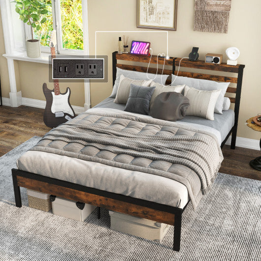 Full/Queen Size Bed Frame with Charging Station and Storage Headboard-Queen Size LuxuryLifeWay Online Store