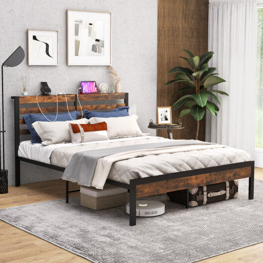Full/Queen Size Bed Frame with Charging Station and Storage Headboard-Queen Size LuxuryLifeWay Online Store