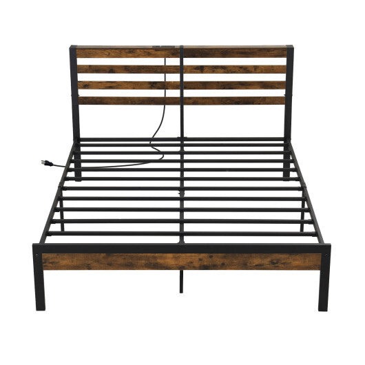 Full/Queen Size Bed Frame with Charging Station and Storage Headboard-Queen Size LuxuryLifeWay Online Store