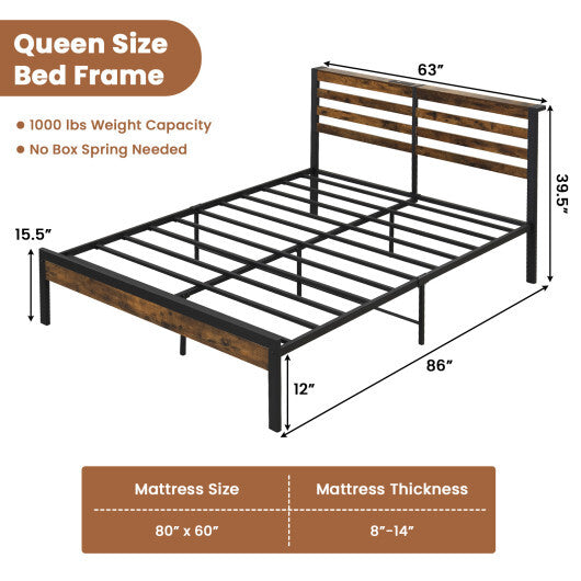 Full/Queen Size Bed Frame with Charging Station and Storage Headboard-Queen Size LuxuryLifeWay Online Store