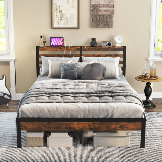 Full/Queen Size Bed Frame with Charging Station and Storage Headboard-Queen Size LuxuryLifeWay Online Store