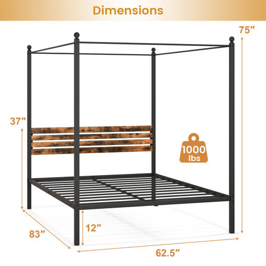 Queen Size Canopy Bed Frame with Under Bed Storage-Twin Size LuxuryLifeWay Online Store