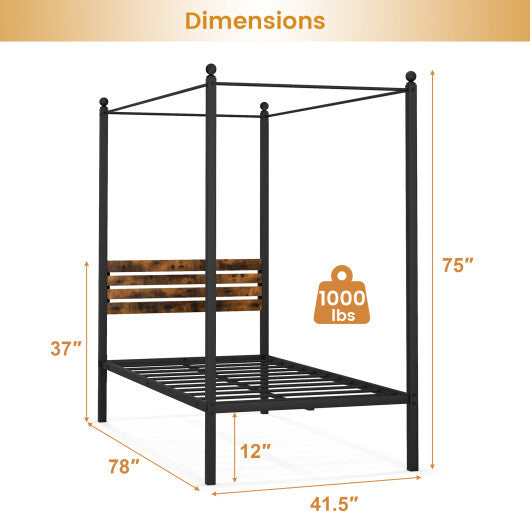 Queen Size Canopy Bed Frame with Under Bed Storage-Twin Size LuxuryLifeWay Online Store