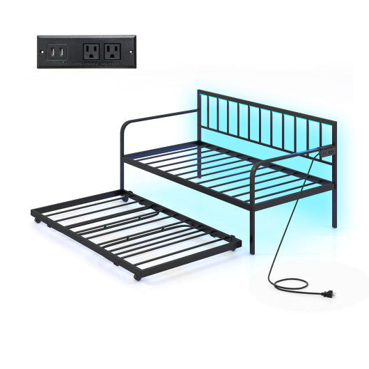 Twin Daybed with Charging Station and LED Lights-Black LuxuryLifeWay Online Store