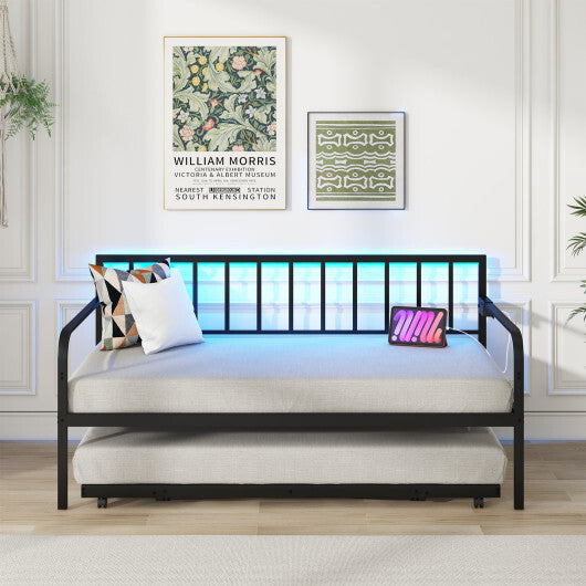 Twin Daybed with Charging Station and LED Lights-Black LuxuryLifeWay Online Store