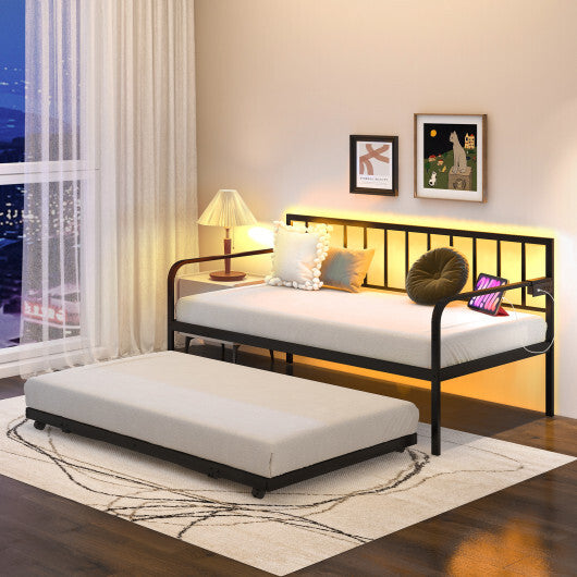 Twin Daybed with Charging Station and LED Lights-Black LuxuryLifeWay Online Store