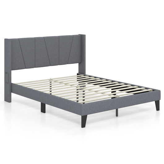 Full/Queen Size Bed Frame with Wingback Headboard and Wood Slat Support-Queen Size LuxuryLifeWay Online Store