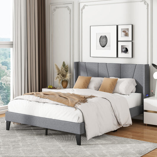 Full/Queen Size Bed Frame with Wingback Headboard and Wood Slat Support-Queen Size LuxuryLifeWay Online Store