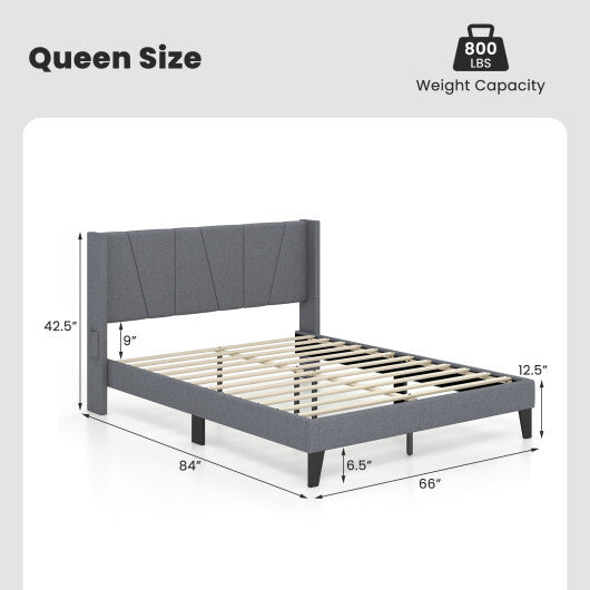 Full/Queen Size Bed Frame with Wingback Headboard and Wood Slat Support-Queen Size LuxuryLifeWay Online Store