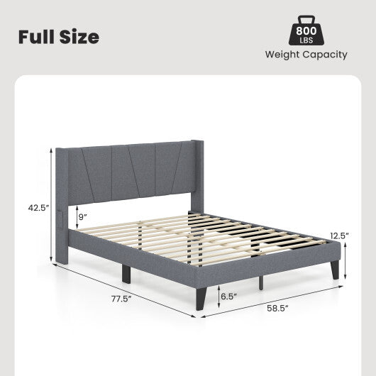 Full/Queen Size Bed Frame with Wingback Headboard and Wood Slat Support-Queen Size LuxuryLifeWay Online Store