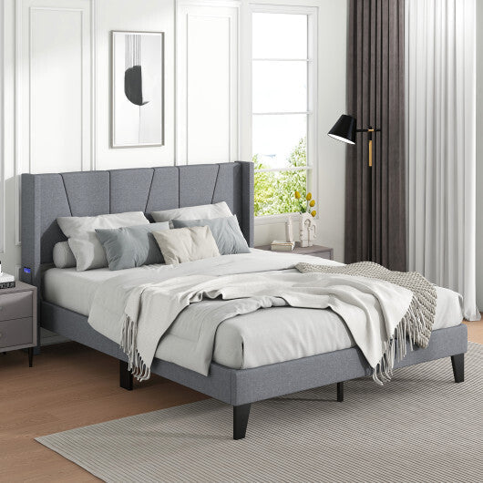 Full/Queen Size Bed Frame with Wingback Headboard and Wood Slat Support-Queen Size LuxuryLifeWay Online Store