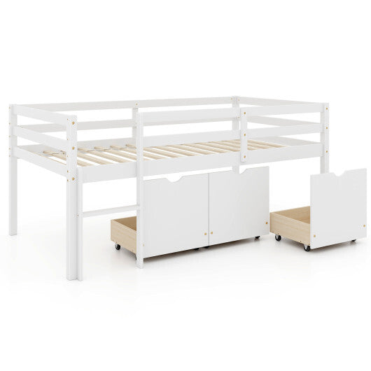Twin Size Low Loft Bed with 3 Drawers with Ladder and Full-length Guardrails-Gray LuxuryLifeWay Online Store