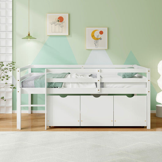 Twin Size Low Loft Bed with 3 Drawers with Ladder and Full-length Guardrails-Gray LuxuryLifeWay Online Store