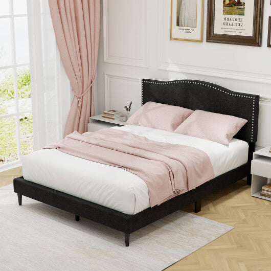 Queen Size Upholstered Bed Frame with Nailhead Trim Headboard-Queen Size LuxuryLifeWay Online Store