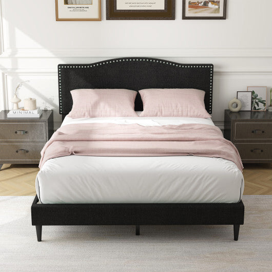 Queen Size Upholstered Bed Frame with Nailhead Trim Headboard-Queen Size LuxuryLifeWay Online Store
