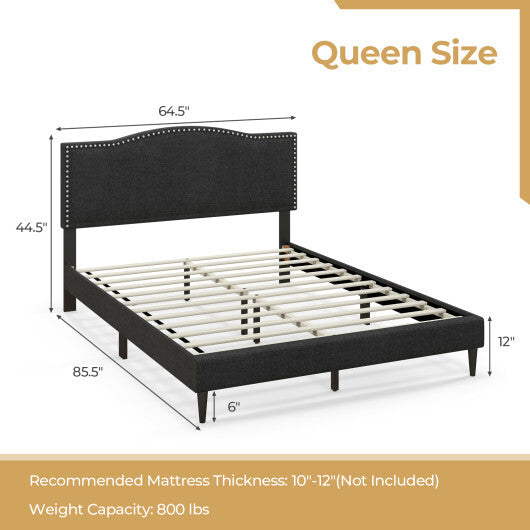 Queen Size Upholstered Bed Frame with Nailhead Trim Headboard-Queen Size LuxuryLifeWay Online Store