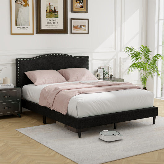 Queen Size Upholstered Bed Frame with Nailhead Trim Headboard-Queen Size LuxuryLifeWay Online Store