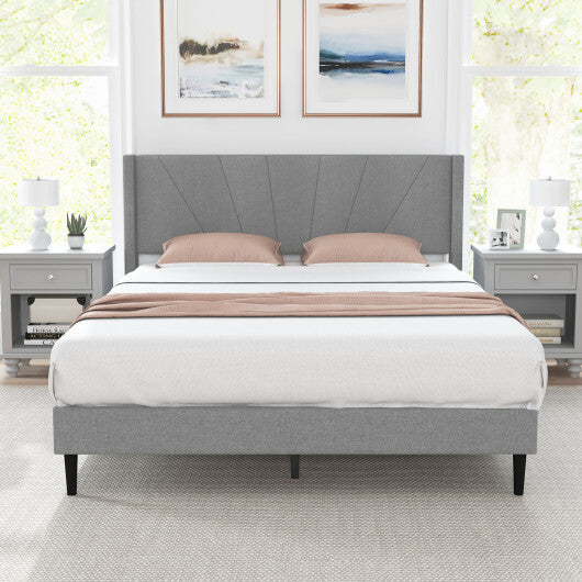 Twin/Queen Bed Frame with Linen Upholstered Wingback Headboard-Twin Size LuxuryLifeWay Online Store