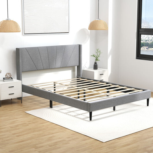 Twin/Queen Bed Frame with Linen Upholstered Wingback Headboard-Twin Size LuxuryLifeWay Online Store