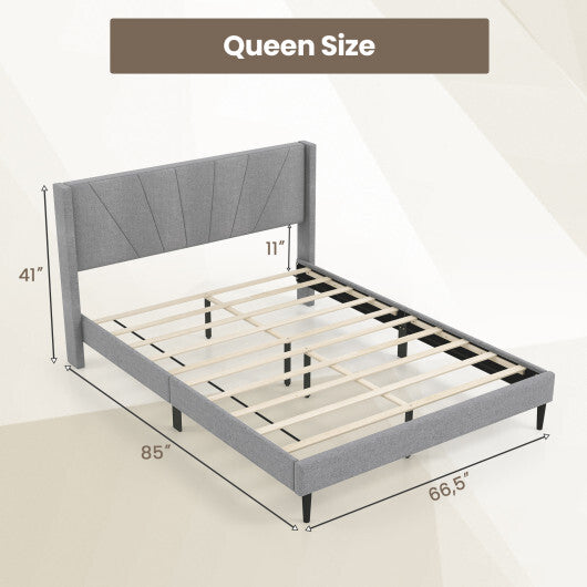 Twin/Queen Bed Frame with Linen Upholstered Wingback Headboard-Twin Size LuxuryLifeWay Online Store