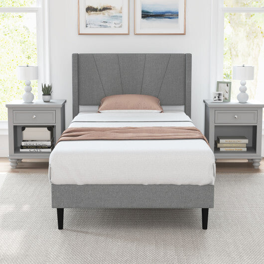 Twin/Queen Bed Frame with Linen Upholstered Wingback Headboard-Twin Size LuxuryLifeWay Online Store
