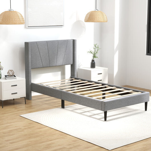 Twin/Queen Bed Frame with Linen Upholstered Wingback Headboard-Twin Size LuxuryLifeWay Online Store