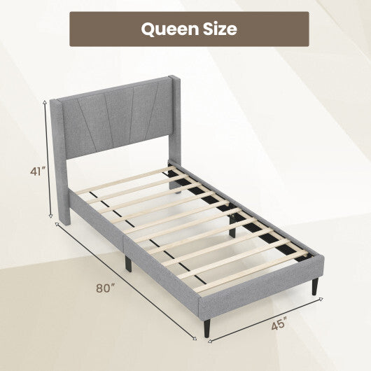 Twin/Queen Bed Frame with Linen Upholstered Wingback Headboard-Twin Size LuxuryLifeWay Online Store