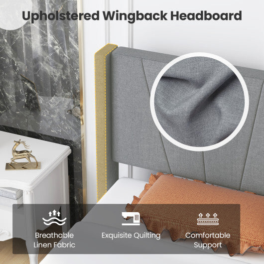 Twin/Queen Bed Frame with Linen Upholstered Wingback Headboard-Twin Size LuxuryLifeWay Online Store