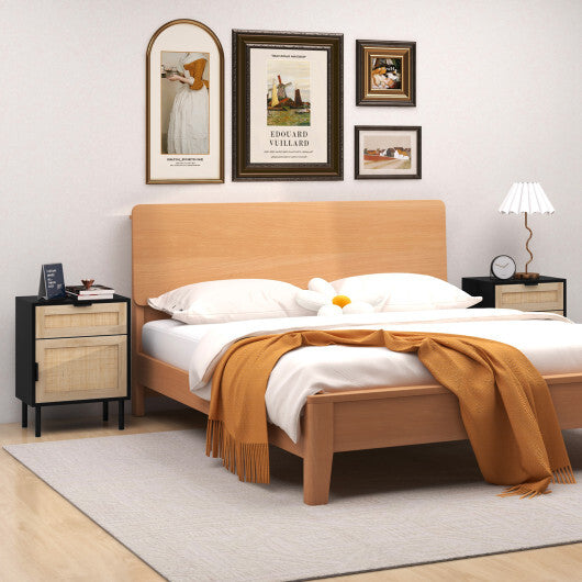Rattan Nightstand Set of 2 with Drawer and Cabinet-Natural LuxuryLifeWay Online Store