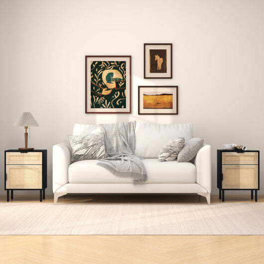 Rattan Nightstand Set of 2 with Drawer and Cabinet-Natural LuxuryLifeWay Online Store
