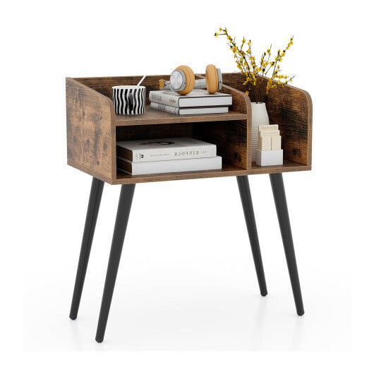 Mid Century Modern Nightstand  with Open Shelves-Brown LuxuryLifeWay Online Store