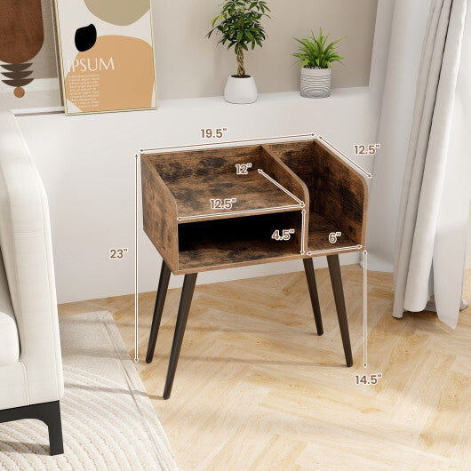 Mid Century Modern Nightstand  with Open Shelves-Brown LuxuryLifeWay Online Store
