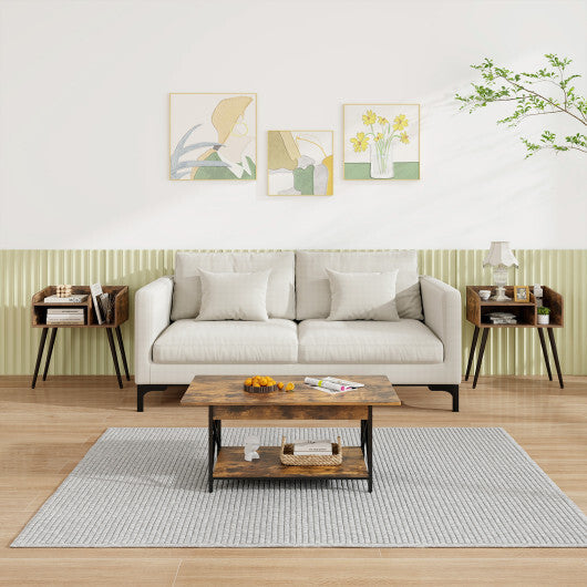 Mid Century Modern Nightstand  with Open Shelves-Brown LuxuryLifeWay Online Store
