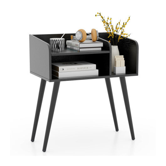 Mid Century Modern Nightstand  with Open Shelves-Brown LuxuryLifeWay Online Store