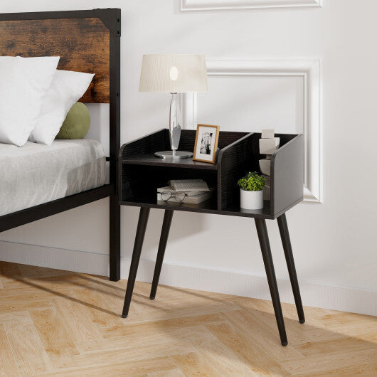 Mid Century Modern Nightstand  with Open Shelves-Brown LuxuryLifeWay Online Store