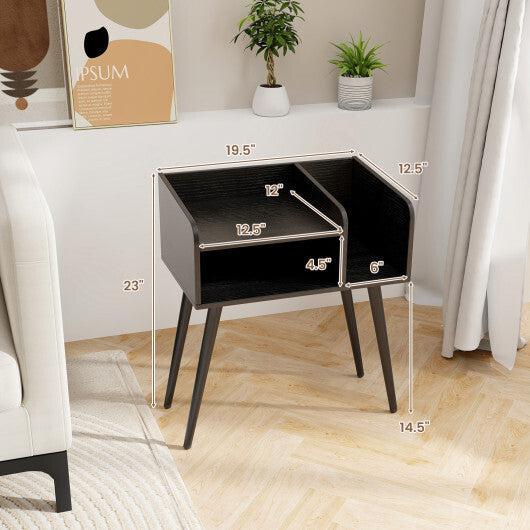 Mid Century Modern Nightstand  with Open Shelves-Brown LuxuryLifeWay Online Store